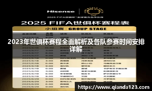 2023年世俱杯赛程全面解析及各队参赛时间安排详解